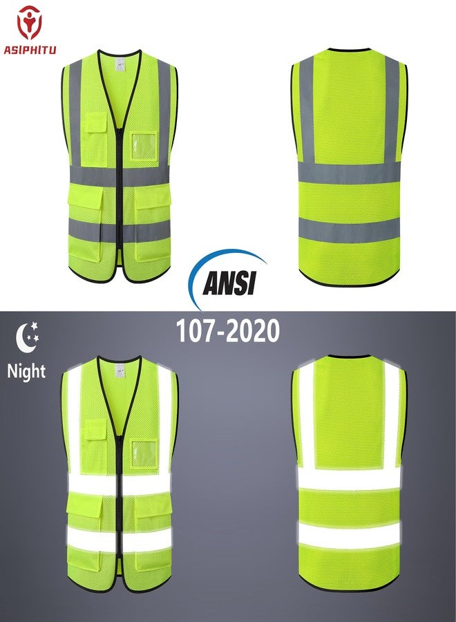 ASIPHITU Reflective Safety Vest for Men Women High Visibility Construction Work Vest with Pockets and zipper front Hi Vis Security Vest with Reflective Strips Meets ANSI/ISEA Standard (AP1-Yellow-L) - Image 4